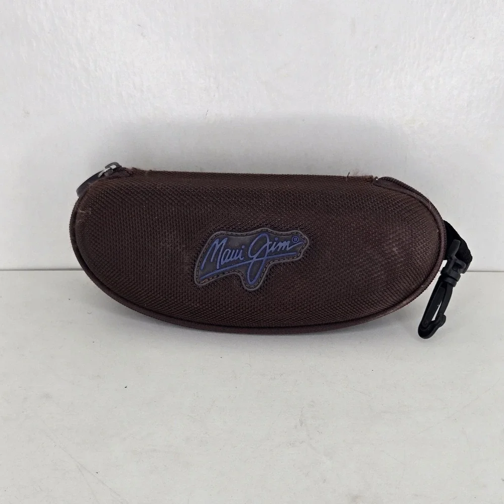 MAUI JIM Sunglasses Hard Clam Shell Zippered‎ Sport Case Brown w/ Carabiner Clip